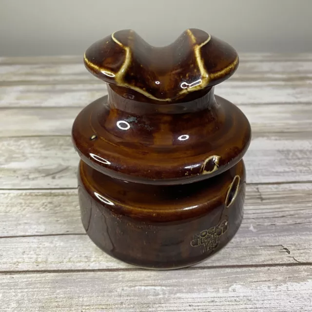 Vintage Locke Hi-Top 77 - Porcelain Power Line Insulator Ceramic Brown - USA