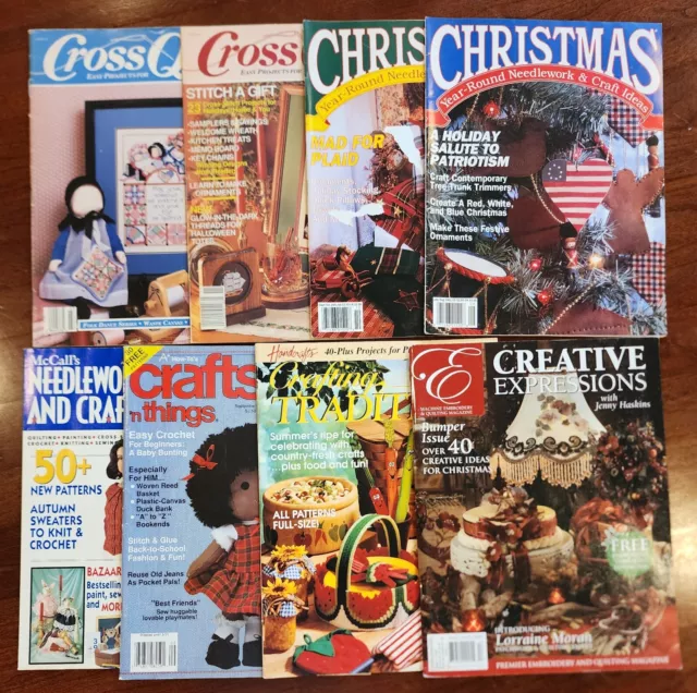 Lot of 8 Vintage Crafts & Needlework Magazines: Christmas, Knitting, XS, Sewing