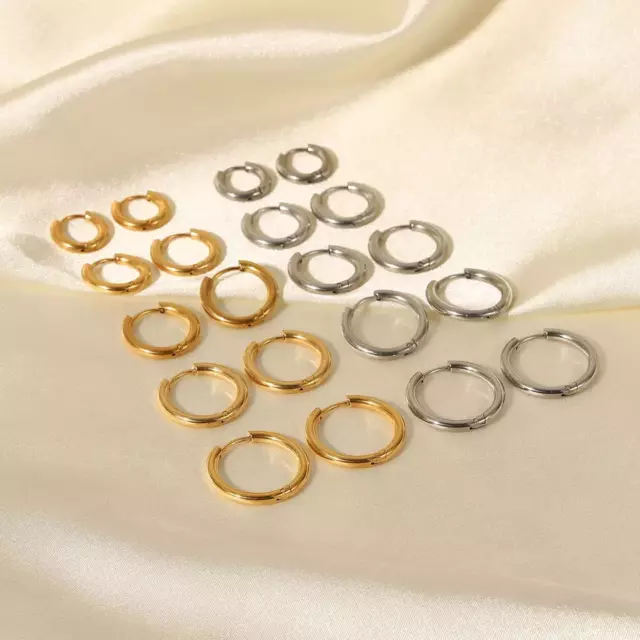 18K Gold Plated Stainless Steel Basic 10mm 14mm Huggies Sleeper Fashion Earrings