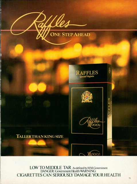 raffles cigarettes RAFFLES CIGARETTES MAGAZINE Print Ad LUXURY MILL 1980's 1pg 1985 $14.99