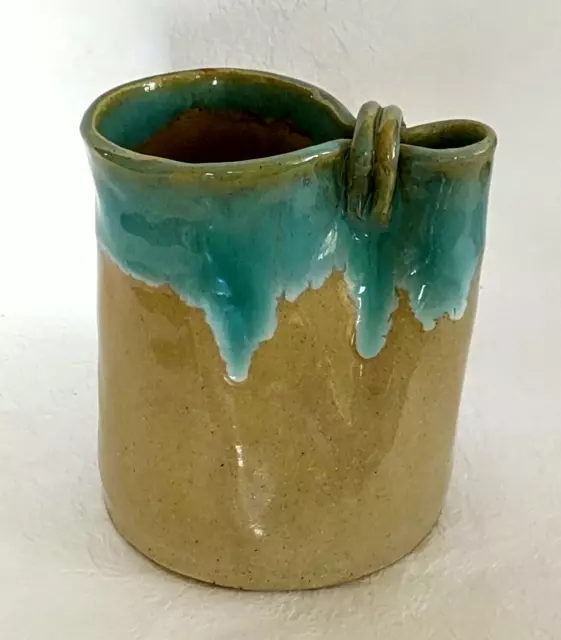 Japanese Pottery Vase Green Glaze Ikebana Flower Arrangement H14cm 5.5" Vintage