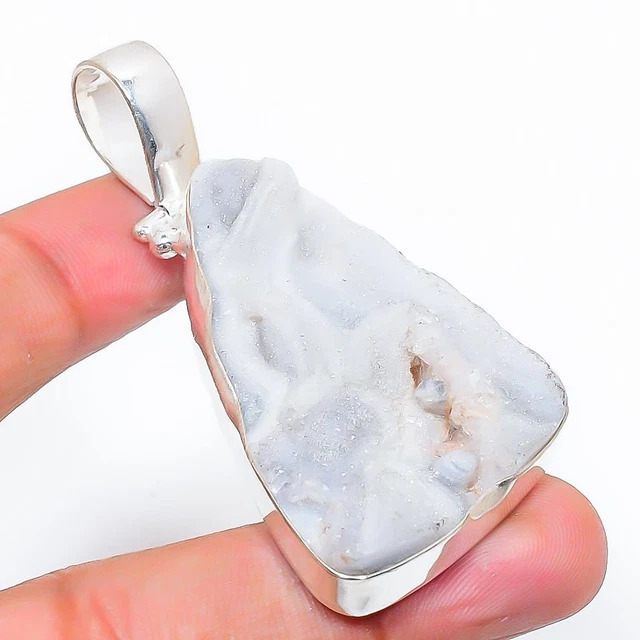 Desert Rose Druzy Gemstone Handmade 925 Sterling Silver Jewelry Pendant 2.36"
