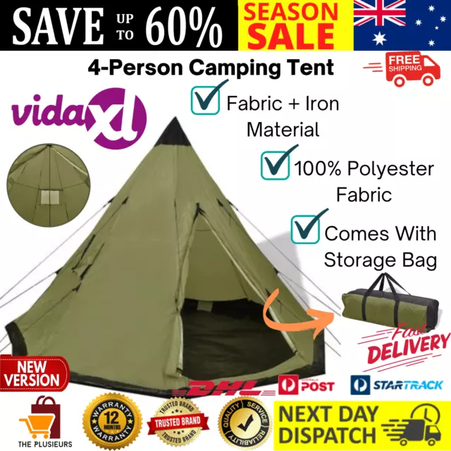 Camping Tent 4-Person Teepee Design Outdoor Hiking Festival Portable Shelter AU