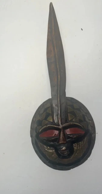 African Tribal Art Mask Hand Painted Sword  Face Of War 15” Protection