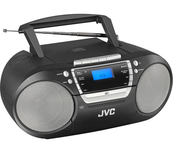 JVC RCD322B WIRELESS Bluetooth Dab+ Fm Boombox Black Cd Cassette