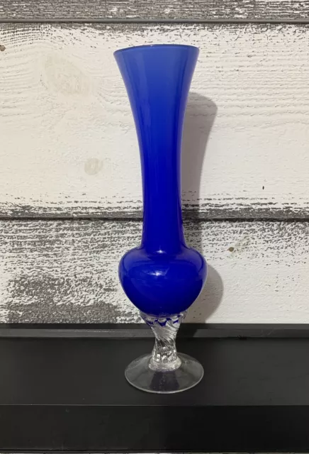 Vintage Hand Blown - Art Glass vase, Light weight, Cobalt Blue & White