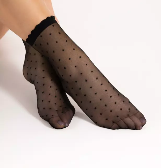 Fiore Ankle Socks - Bella - Spot spotty polka dot dotty sheer frill frilly black