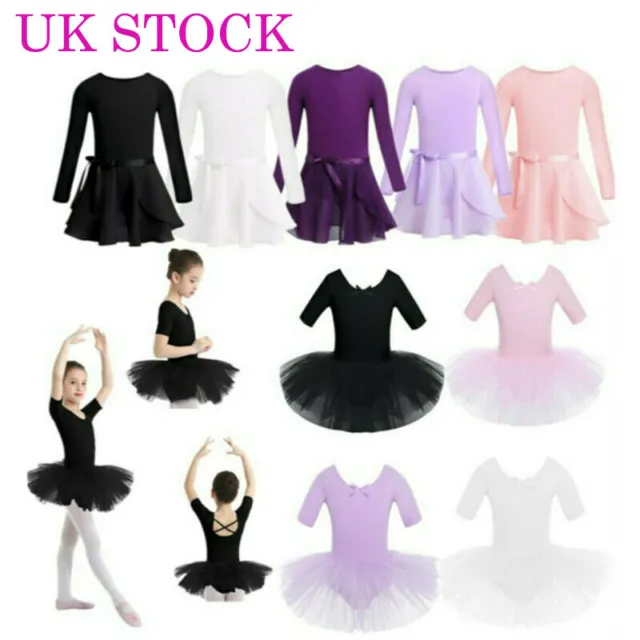 UK Kid Girls Tulle Ballet Dance Dress Gymnastic Leotard Tutu Skirt Set Dancewear