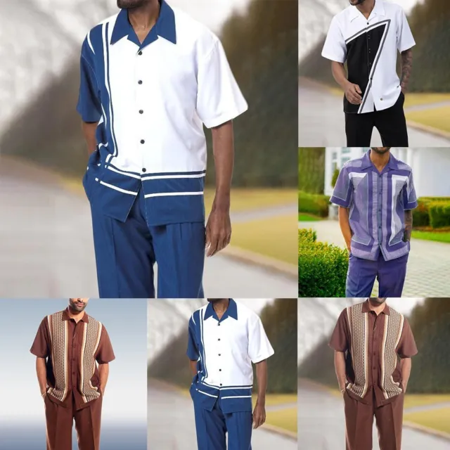 Set tuta casual da passeggio uomo alla moda con camicia abbottonata e pantaloni