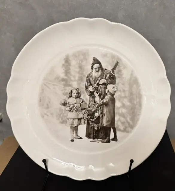 Vintage Victorian Trading Co 12" Decorative Plate Santa Children Winter Sepia