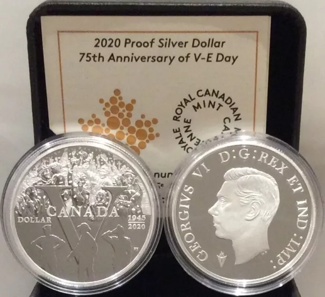 1945-2020 V-E Day 75th Anniversary Proof Pure Silver Dollar $1 Canada Coin