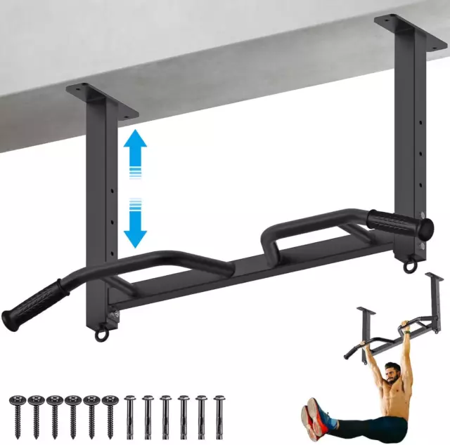 32" Ceiling Mounted Pull Up Bar - Heavy Duty, Highly Adjustable, Multifunctional