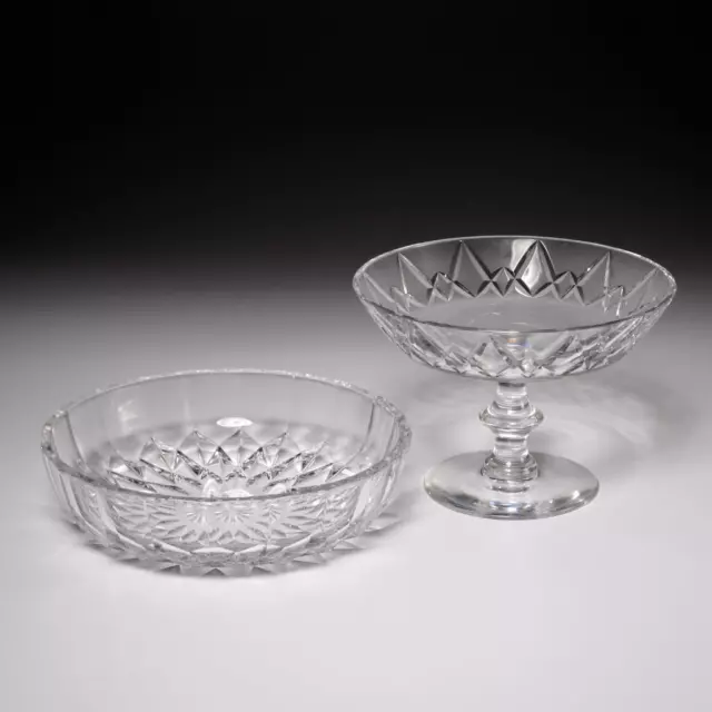 Val St Lambert Belgium Imperial Crystal Glass Compote Serving Dish Punch Bowl 2p