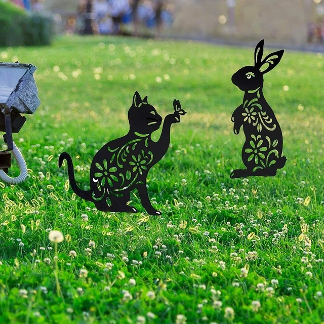 3 Pieces Animal Silhouette Garden Stake Puppy Dog Bunny and Cat Silhouette Stake