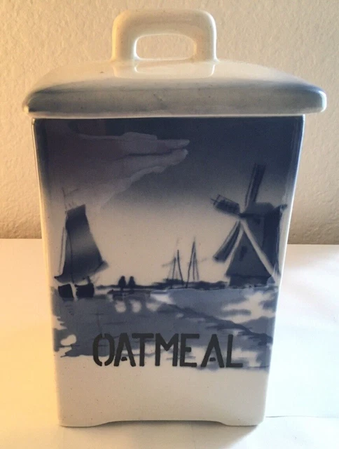 Vintage Ditmar Urbach – Blue Sailboat -Oatmeal - Canister Czechoslovakia Pottery