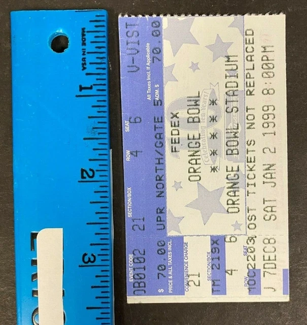 1999 Orange Bowl Syracuse Orangemen Vs Florida Gators Game Stub/Ticket 5122B