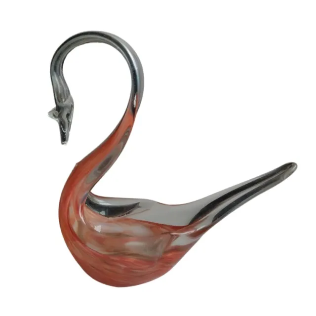 Beautiful Art Glass Swan Paperweight, Ring Dish, Murano Style, red swirl