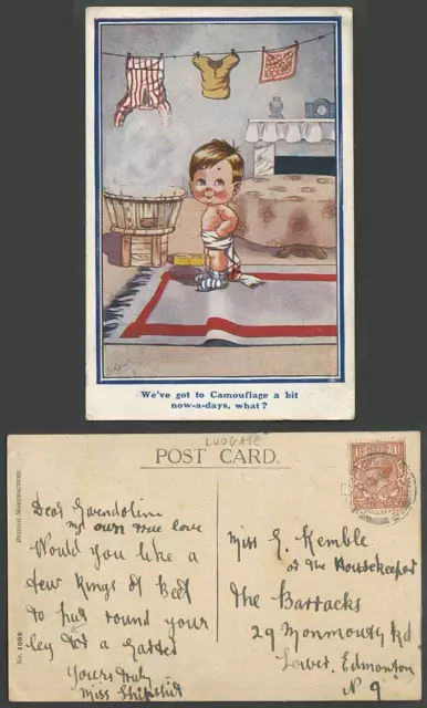 Ludgate Artist Signed 1919 Old Postcard We've Got to Camouflage Nowadays, What?