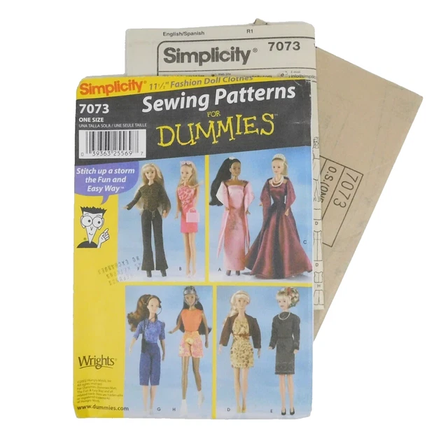 SIMPLICITY 7073 FASHION Doll Clothes Pattern One Size Uncut Dress ...