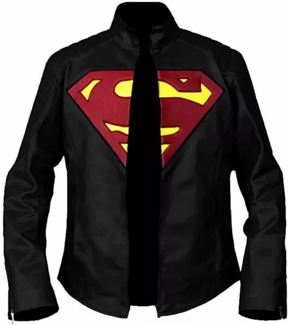 Smallville and Lois Superman Clark Kent Man of Steel Leather Black Jacket