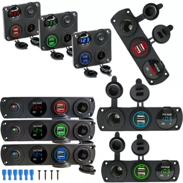 4 Gang LED Schaltpanel für Auto Boot Schalter Schalttafel Voltmeter USB 12V-24V#