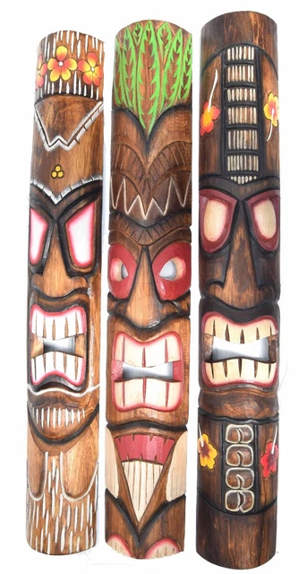 3 Tiki Maschere Parete 100cm Fiori Maschera da Parete Maschera Maui