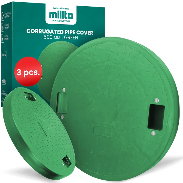 3x Millto™ Schachtabdeckung Kanaldeckel Kontrollschacht Abdeckung 600mm Wellrohr