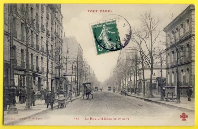 cpa FRANCE Rare 75 - PARIS Scène de Vie en 1907 Rue d'ALÉSIA FLEURY Collection