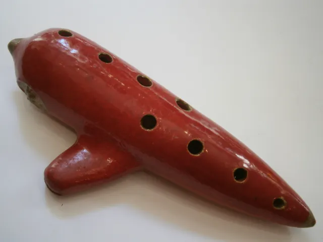 Ww2 Vintage Antique Ceramics Pottery Clay Red Ocarina Flute Whistle Hallmarked