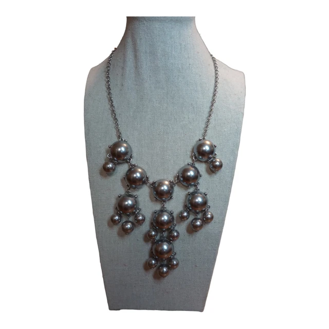 Metallic Unique Statement Bubble Necklace Bib Fashion Collar W/Silvertone Chain.