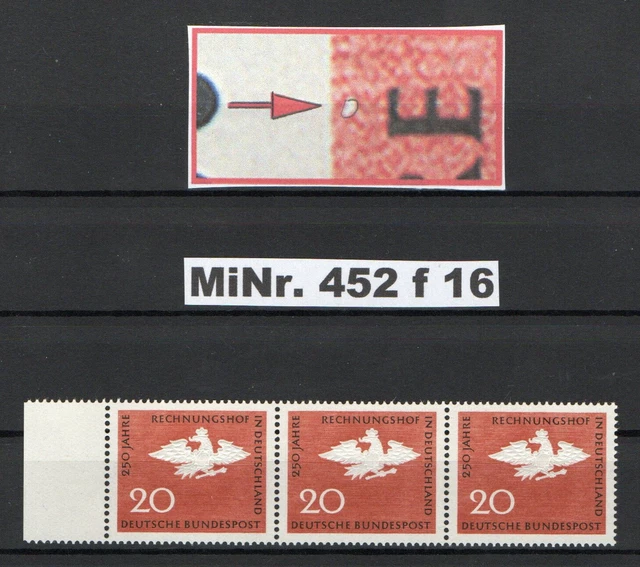 BRD PLF MiNr.  452 f 16, Rechnungshof, Weißer Fleck über dem "E"