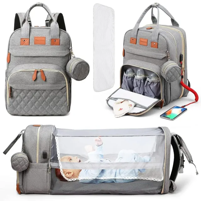 3 in 1 Foldable Diaper Bag Baby Bed Portable Nappy Bassinet Crib Backpack