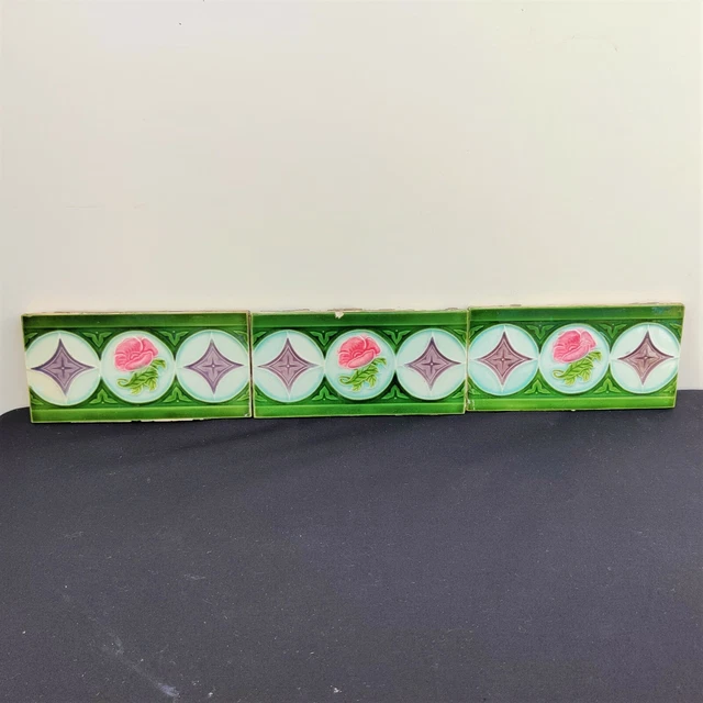 Vintage Architecture Furniture Tile 3 Pcs DK TM Majolica Nouveau Art Japan CT124 2