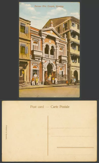 India Old Colour Postcard Parsee Fire Temple, Bombay, Native Men & Boys Children