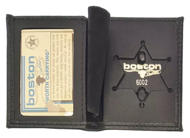BOSTON LEATHER BOOK STYLE BADGE WALLET: 6 Point Star Cutout (150-S-6002)