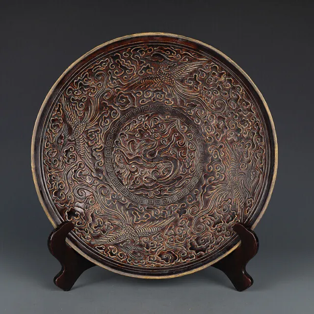 13.18” Chinese Porcelain Song Dynasty Ding Kiln Sauce Glaze Phoenix Plates