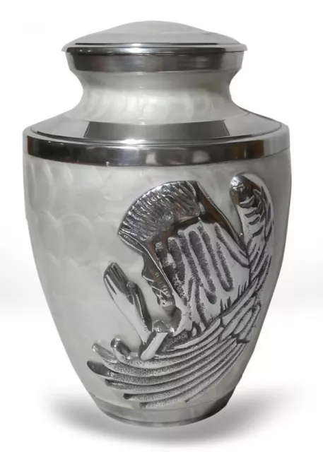 Urna De Cremación Grande Madre Perla Aluminio Con Plata Ángel De Oración