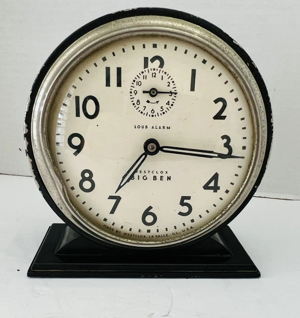 WESTCLOX BIG BEN Loud Alarm Wind Up Clock Black Gun Metal 19351939