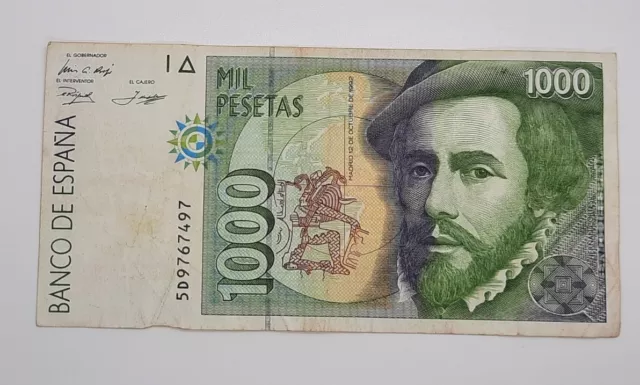 1992 / Banco De España, Spain - 1000 Pesetas Banknote, Serial No. 5D 9767497