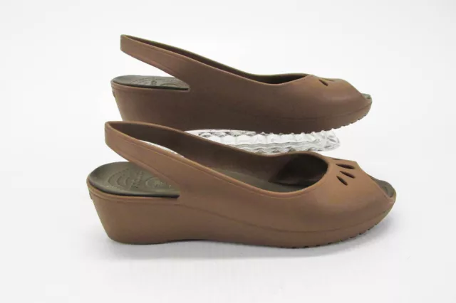Crocs Womens Sandal Mabyn Mini Wedge Size 10 Brown Slingback Shoes Pre Owned vq