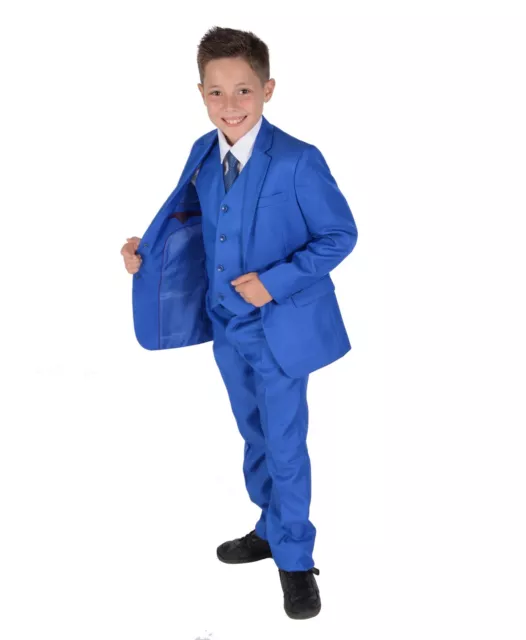 Boys Suits Electric Blue 5 Piece Wedding Suit Prom Page Formal Party 2-15 Years