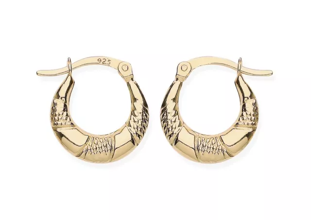 9ct Gold on Silver Small Creole Hoop Earrings - Patterned