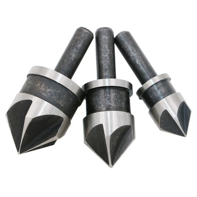 3PCS 5 Flute Countersink Drill Bit Set  90 ° RoundShank Wood Chamfering Bit