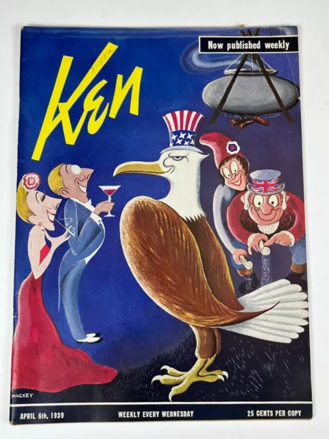 WW2 KEN Magazine April 1939 Satire Girls Cartoons Commentary Masked Women Gold +