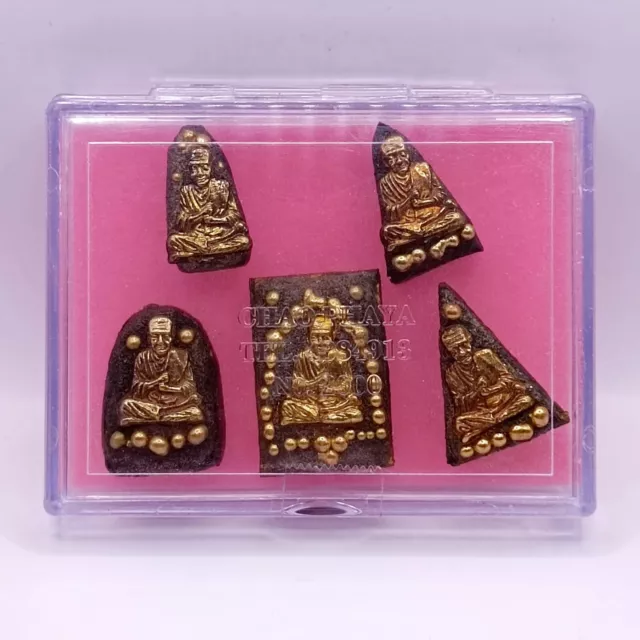 Set 5 Somdej Leklai Magnetic Gold Relics Thai Buddha Amulet Charm Talisman B036