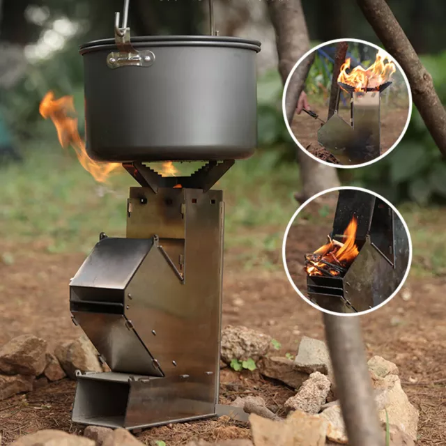 Stainless Steel Folding Wood Stove Camping Cooking Picnic Rocket Stove l C8O2