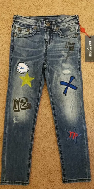 NWT True Religion Boys Rocco Super Skinny Patched Jeans, Size 6
