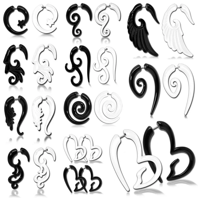 Orecchini A Spirale Finto Piercing In Legno - Stile Tribale, Acciaio Chirurgico, Chiusura A Vite O Snap, Unisex - Foto 8