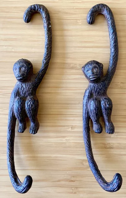 2 Heavy Cast Iron Monkey Hangings S Hook Flower Pot Hangers, 8”