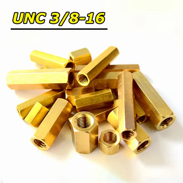 UNC 3/8-16 Brass Hex Nut Hexagon Connector Sleeving Threaded Bar Stud Standoff